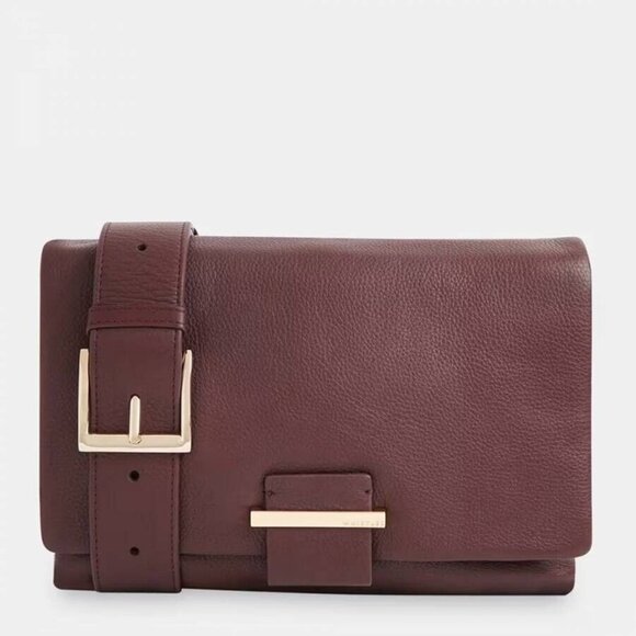 WHISTLES Alicia pebbled leather small clutch shoulder bag - Burgundy/Wine - Picture 1 of 9